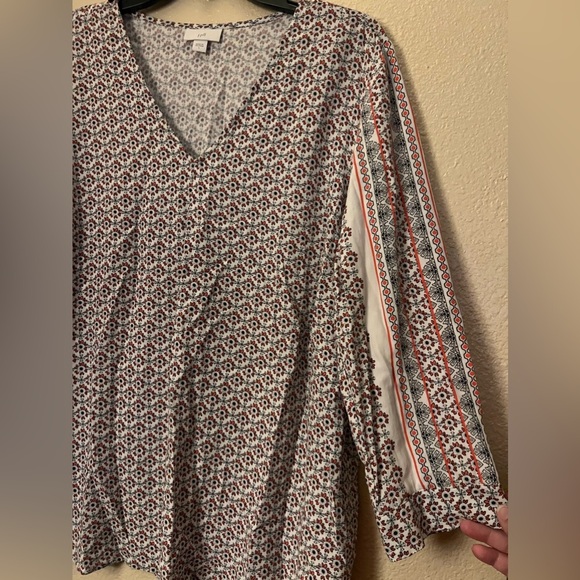 J. Jill 3/4 Sleeved V-Neck Floral Blouse L - Picture 9 of 9